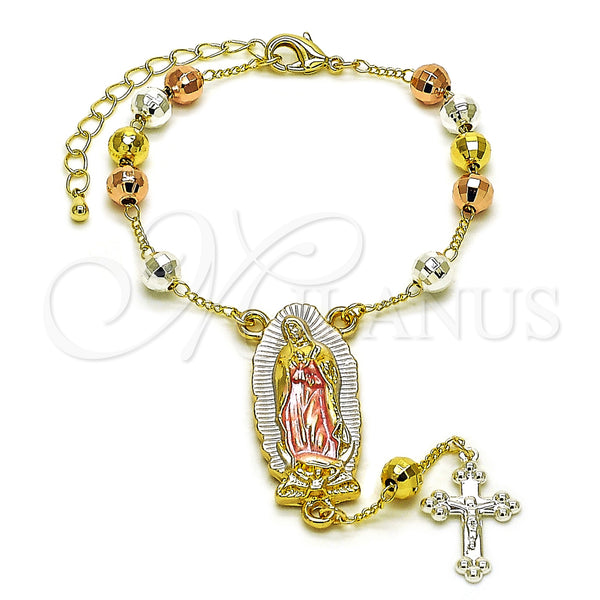 Gold Filled Bracelet — Bracelet Rosary Guadalupe and Cross Design Diamond Cutting — main product view — SKU 159323 | Oro Laminado brazalete — Bracelet Rosary Guadalupe and cruz diseño Diamond Cutting — SKU 159323