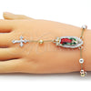 Oro Laminado Bracelet Rosary, Gold Filled Style Guadalupe and Cross Design, Diamond Cutting Finish, Tricolor, 09.411.0009.1.07