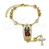 Oro Laminado Bracelet Rosary, Gold Filled Style Guadalupe and Cross Design, Diamond Cutting Finish, Tricolor, 09.411.0009.1.07