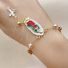 Oro Laminado Bracelet Rosary, Gold Filled Style Guadalupe and Cross Design, Diamond Cutting Finish, Tricolor, 09.411.0009.1.07
