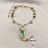 Oro Laminado Bracelet Rosary, Gold Filled Style San Judas and Cross Design, Diamond Cutting Finish, Tricolor, 09.411.0010.07