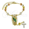 Oro Laminado Bracelet Rosary, Gold Filled Style San Judas and Cross Design, Diamond Cutting Finish, Tricolor, 09.411.0010.07