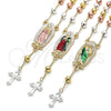 Oro Laminado Bracelet Rosary, Gold Filled Style San Judas and Cross Design, Diamond Cutting Finish, Tricolor, 09.411.0010.07