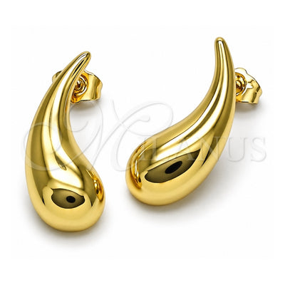 Oro Laminado Stud Earring, Gold Filled Style Teardrop Design, Polished, Golden Finish, 02.195.0352