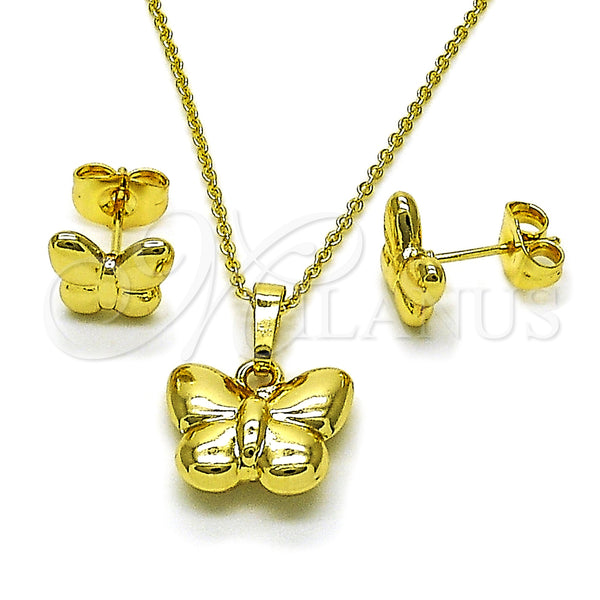 Oro Laminado Earring and Pendant Adult Set, Gold Filled Style Butterfly Design, Polished, Golden Finish, 10.156.0515