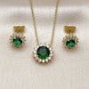 Oro Laminado Earring and Pendant Adult Set, Gold Filled Style Cluster Design, with Green and White Cubic Zirconia, Polished, Golden Finish, 10.156.0517