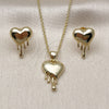 Oro Laminado Earring and Pendant Adult Set, Gold Filled Style Heart Design, Polished, Golden Finish, 10.156.0523
