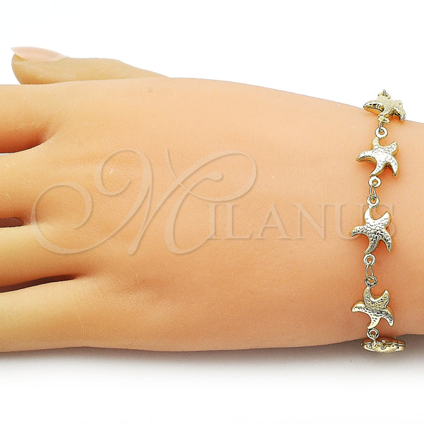 Oro Laminado Fancy Bracelet, Gold Filled Style Star and Hollow Design, Polished, Golden Finish, 03.213.0336.07 (10 MM Thickness, 7 Inches Length)