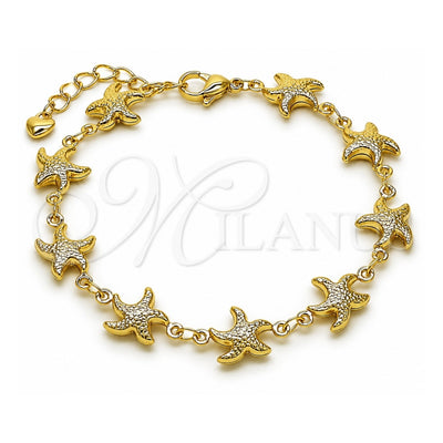 Oro Laminado Fancy Bracelet, Gold Filled Style Star and Hollow Design, Polished, Golden Finish, 03.213.0336.07 (10 MM Thickness, 7 Inches Length)