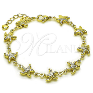 Oro Laminado Fancy Bracelet, Gold Filled Style Star and Hollow Design, Polished, Golden Finish, 03.213.0336.07 (10 MM Thickness, 7 Inches Length)