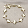Oro Laminado Fancy Bracelet, Gold Filled Style Four-leaf Clover and Hollow Design, Polished, Golden Finish, 03.213.0341.07