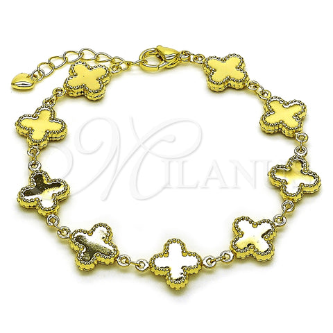 Oro Laminado Fancy Bracelet, Gold Filled Style Four-leaf Clover and Hollow Design, Polished, Golden Finish, 03.213.0341.07