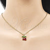 Oro Laminado Fancy Pendant, Gold Filled Style Cherry Design, with Garnet and Green Cubic Zirconia, Polished, Golden Finish, 05.313.0002
