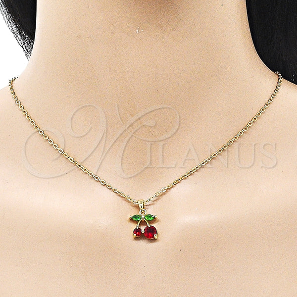 Gold Filled Pendant — Fancy Pendant Cherry Design with Garnet and Green — alternate product view — SKU 159354 | Oro Laminado dije — elegante Pendant Cherry diseño with Garnet and Green — SKU 159354