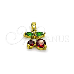 Gold Filled Pendant — Fancy Pendant Cherry Design with Garnet and Green — main product view — SKU 159354 | Oro Laminado dije — elegante Pendant Cherry diseño with Garnet and Green — SKU 159354