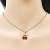 Oro Laminado Fancy Pendant, Gold Filled Style Cherry Design, with Garnet Cubic Zirconia and White Micro Pave, Polished, Golden Finish, 05.313.0003
