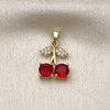 Oro Laminado Fancy Pendant, Gold Filled Style Cherry Design, with Garnet Cubic Zirconia and White Micro Pave, Polished, Golden Finish, 05.313.0003