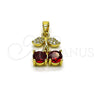 Oro Laminado Fancy Pendant, Gold Filled Style Cherry Design, with Garnet Cubic Zirconia and White Micro Pave, Polished, Golden Finish, 05.313.0003