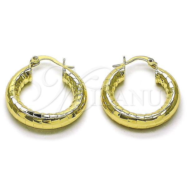 Oro Laminado Small Hoop, Gold Filled Style Hollow Design, Diamond Cutting Finish, Golden Finish, 02.213.0314.25
