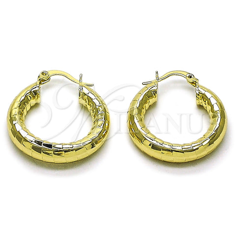 Oro Laminado Small Hoop, Gold Filled Style Hollow Design, Diamond Cutting Finish, Golden Finish, 02.213.0314.25