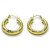 Oro Laminado Small Hoop, Gold Filled Style Hollow Design, Diamond Cutting Finish, Golden Finish, 02.213.0314.25