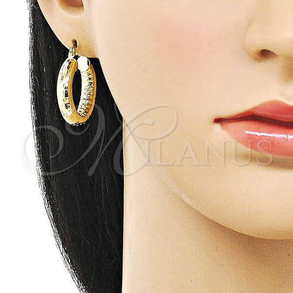 Gold Filled Hoop Earrings — Small Hoop Hollow Design Diamond Cutting 02. — alternate product view — SKU 159356 | Oro Laminado aretes de aro — aro pequeño Hollow diseño Diamond Cutting 02. — SKU 159356