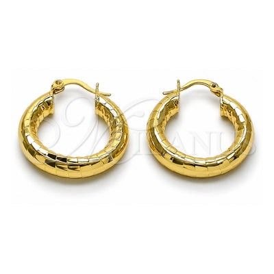Oro Laminado Small Hoop, Gold Filled Style Hollow Design, Diamond Cutting Finish, Golden Finish, 02.213.0314.25