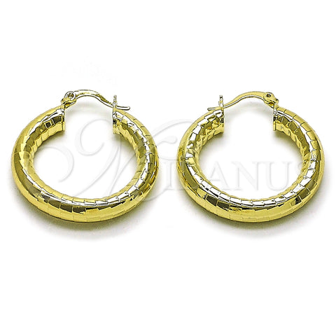 Oro Laminado Medium Hoop, Gold Filled Style Hollow Design, Diamond Cutting Finish, Golden Finish, 02.213.0314.30