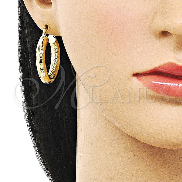 Gold Filled Hoop Earrings — Medium Hoop Hollow Design Diamond Cutting 02. — alternate product view — SKU 159357 | Oro Laminado aretes de aro — Medium Hoop Hollow diseño Diamond Cutting 02. — SKU 159357