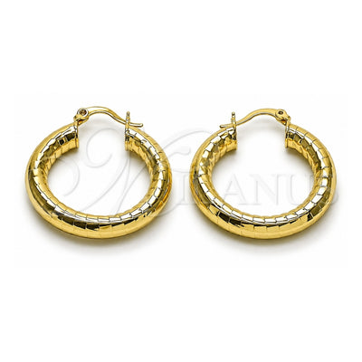 Oro Laminado Medium Hoop, Gold Filled Style Hollow Design, Diamond Cutting Finish, Golden Finish, 02.213.0314.30