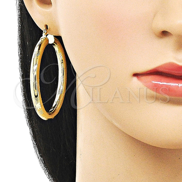 Gold Filled Hoop Earrings — Large Hoop Hollow Design Diamond Cutting 02. — alternate product view — SKU 159358 | Oro Laminado aretes de aro — Large Hoop Hollow diseño Diamond Cutting 02. — SKU 159358