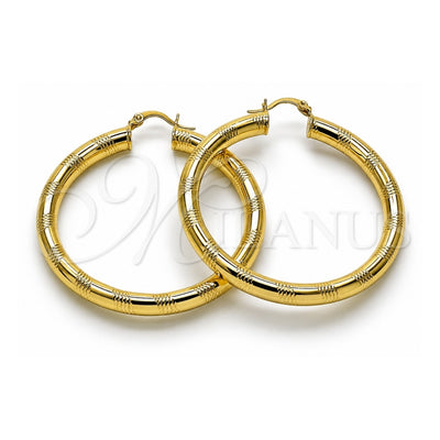 Oro Laminado Large Hoop, Gold Filled Style Hollow Design, Diamond Cutting Finish, Golden Finish, 02.170.0309.50