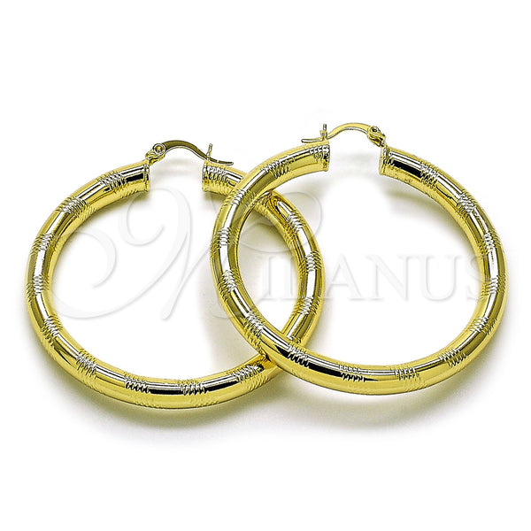 Gold Filled Hoop Earrings — Large Hoop Hollow Design Diamond Cutting 02. — main product view — SKU 159358 | Oro Laminado aretes de aro — Large Hoop Hollow diseño Diamond Cutting 02. — SKU 159358