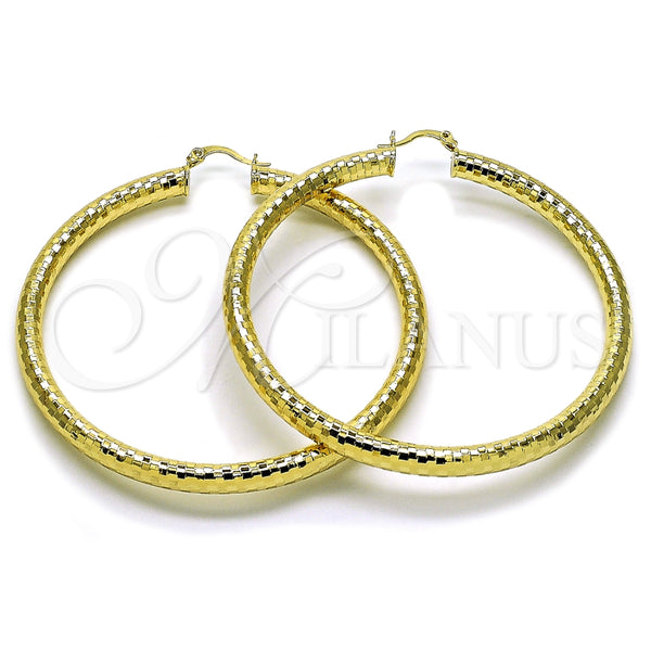 Oro Laminado Large Hoop, Gold Filled Style Hollow Design, Diamond Cutting Finish, Golden Finish, 02.213.0309.70