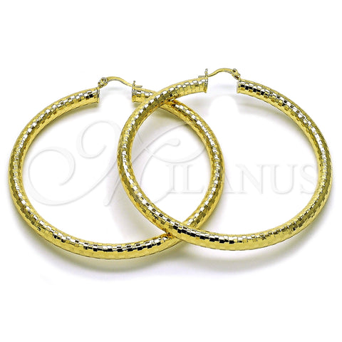Oro Laminado Large Hoop, Gold Filled Style Hollow Design, Diamond Cutting Finish, Golden Finish, 02.213.0309.70