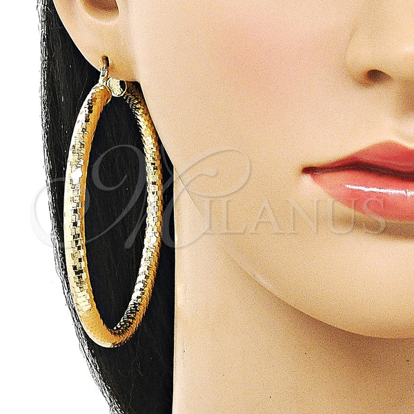 Gold Filled Hoop Earrings — Large Hoop Hollow Design Diamond Cutting 02. — alternate product view — SKU 159360 | Oro Laminado aretes de aro — Large Hoop Hollow diseño Diamond Cutting 02. — SKU 159360