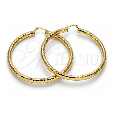 Oro Laminado Large Hoop, Gold Filled Style Hollow Design, Diamond Cutting Finish, Golden Finish, 02.213.0309.70