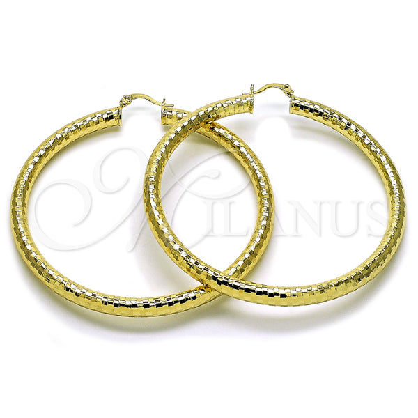Gold Filled Hoop Earrings — Large Hoop Hollow Design Diamond Cutting 02. — main product view — SKU 159360 | Oro Laminado aretes de aro — Large Hoop Hollow diseño Diamond Cutting 02. — SKU 159360