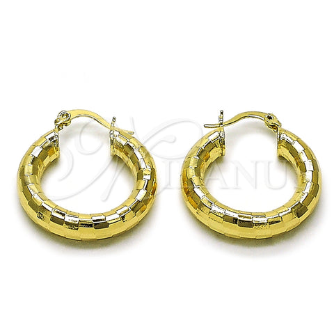 Oro Laminado Medium Hoop, Gold Filled Style Hollow Design, Diamond Cutting Finish, Golden Finish, 02.213.0310.25