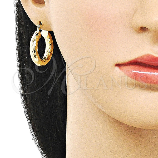 Gold Filled Hoop Earrings — Medium Hoop Hollow Design Diamond Cutting 02. — alternate product view — SKU 159361 | Oro Laminado aretes de aro — Medium Hoop Hollow diseño Diamond Cutting 02. — SKU 159361