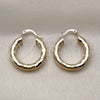Oro Laminado Medium Hoop, Gold Filled Style Hollow Design, Diamond Cutting Finish, Golden Finish, 02.213.0310.25