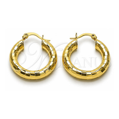 Oro Laminado Medium Hoop, Gold Filled Style Hollow Design, Diamond Cutting Finish, Golden Finish, 02.213.0310.25