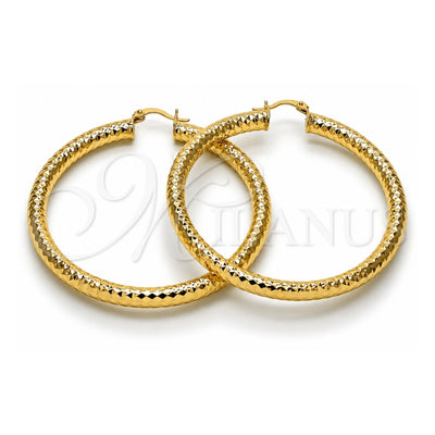 Oro Laminado Extra Large Hoop, Gold Filled Style Hollow Design, Diamond Cutting Finish, Golden Finish, 02.213.0312.60