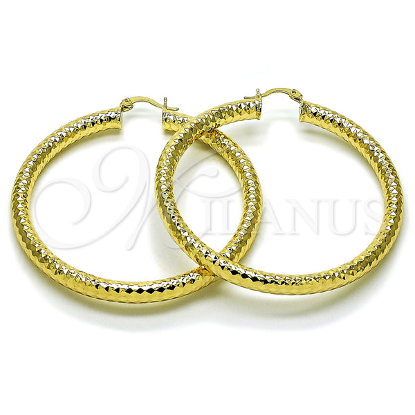 Gold Filled Hoop Earrings — Extra Large Hoop Hollow Design Diamond Cutting 02. — main product view — SKU 159362 | Oro Laminado aretes de aro — Extra Large Hoop Hollow diseño Diamond Cutting 02. — SKU 159362