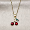 Oro Laminado Pendant Necklace, Gold Filled Style Cherry Design, Red Enamel Finish, Golden Finish, 04.341.0143.18 (02 MM Thickness, 18 Inches Length)