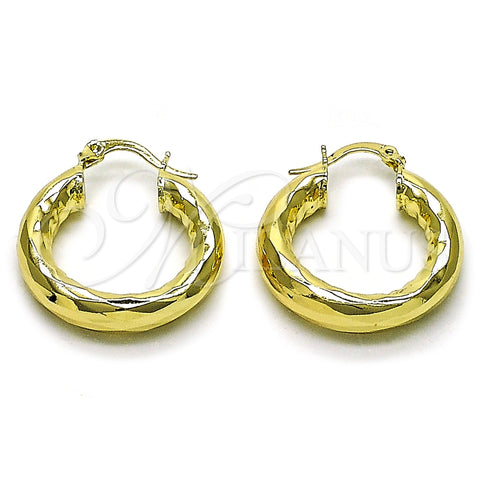 Oro Laminado Small Hoop, Gold Filled Style Hollow Design, Diamond Cutting Finish, Golden Finish, 02.213.0811.25
