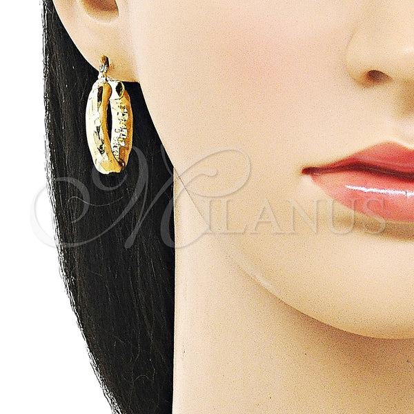 Gold Filled Hoop Earrings — Small Hoop Hollow Design Diamond Cutting 02. — alternate product view — SKU 159372 | Oro Laminado aretes de aro — aro pequeño Hollow diseño Diamond Cutting 02. — SKU 159372