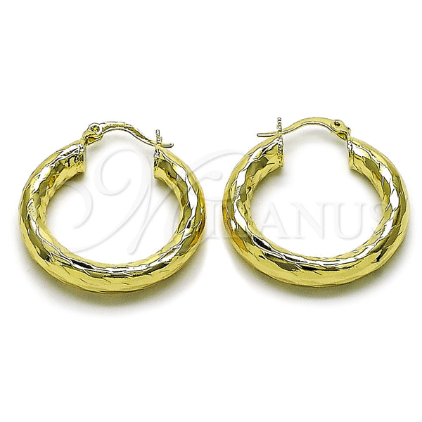 Oro Laminado Medium Hoop, Gold Filled Style Hollow Design, Diamond Cutting Finish, Golden Finish, 02.213.0811.30