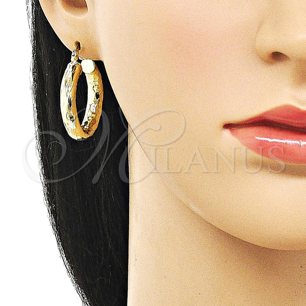 Gold Filled Hoop Earrings — Medium Hoop Hollow Design Diamond Cutting 02. — alternate product view — SKU 159373 | Oro Laminado aretes de aro — Medium Hoop Hollow diseño Diamond Cutting 02. — SKU 159373