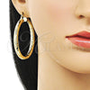 Oro Laminado Large Hoop, Gold Filled Style Hollow Design, Diamond Cutting Finish, Golden Finish, 02.213.0811.50